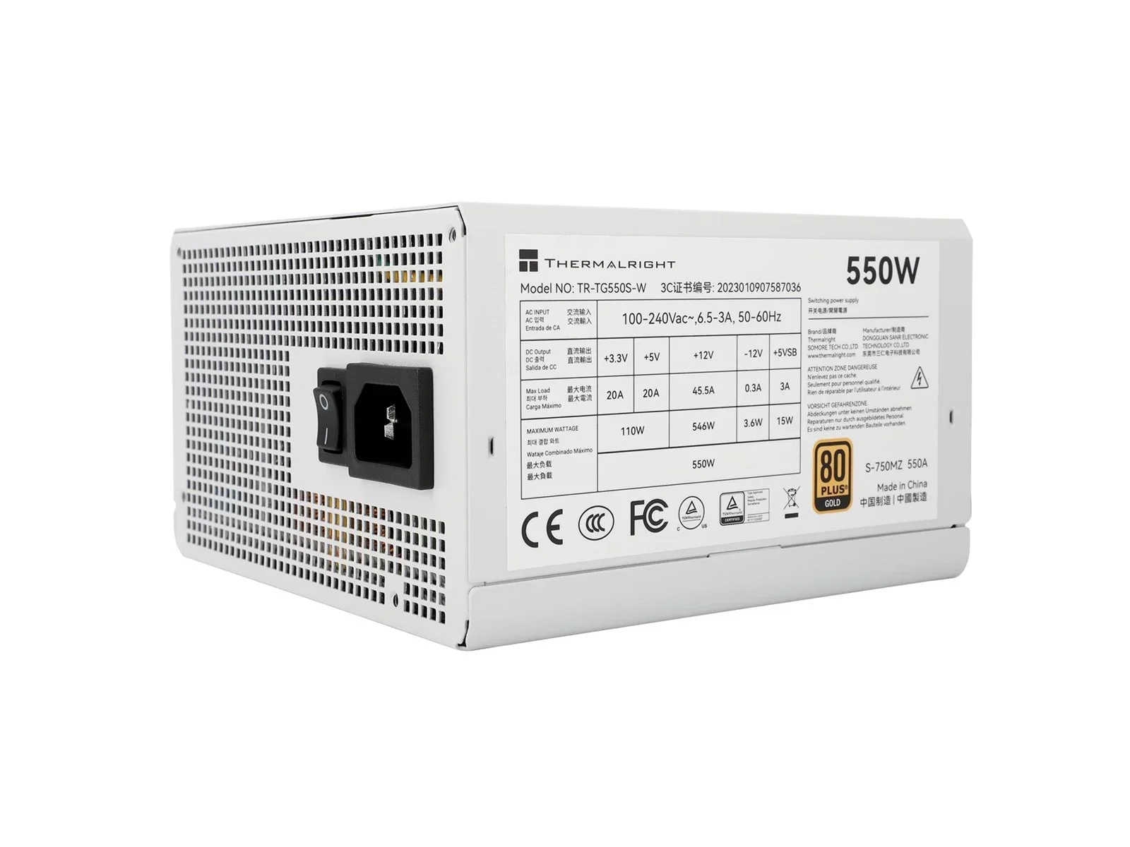 Thermalright TR-TG 550S-W Hvid - PSU. 80+ Gold. 550W. non-modular