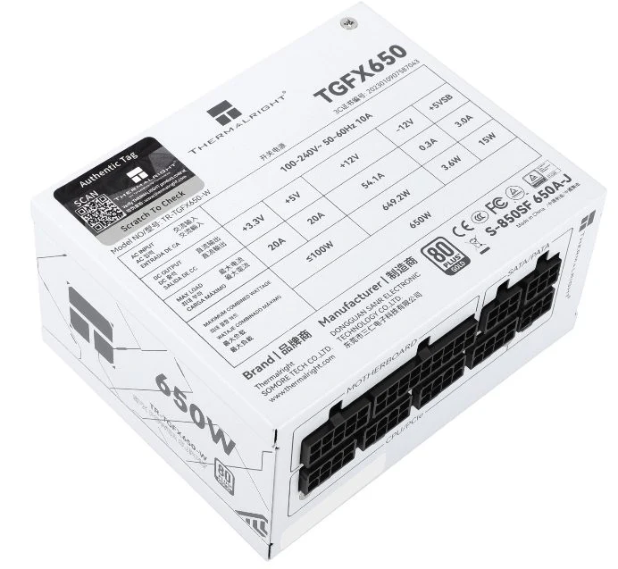 Thermalright TR-TGFX 650W. Hvid. 80+ Gold modular PSU. SFX