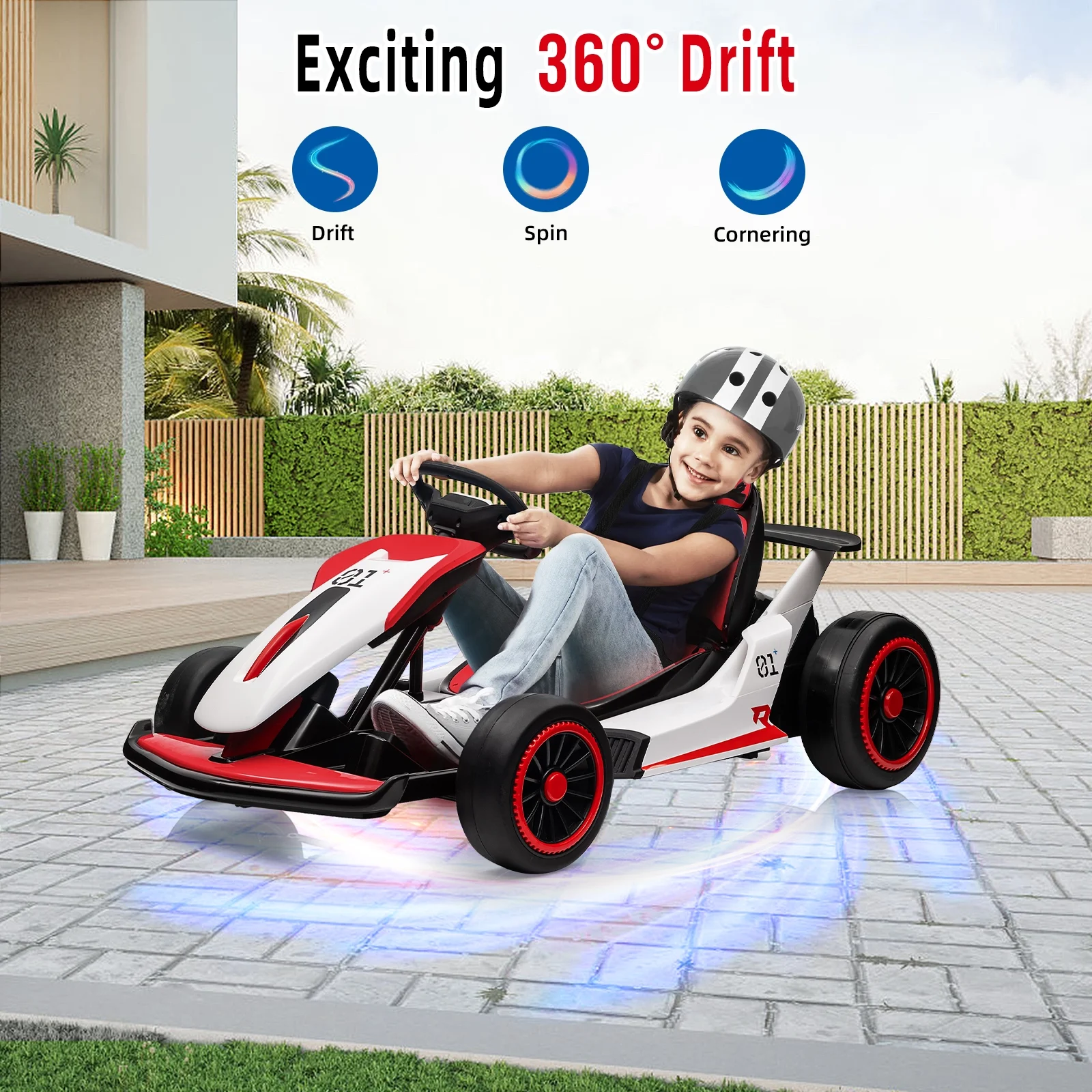 24V  Drift Kart with 2X150W Strong Motor, 7AH Big Battery, Electric Pedals, Electric Go Kart Outdoor Race Toy