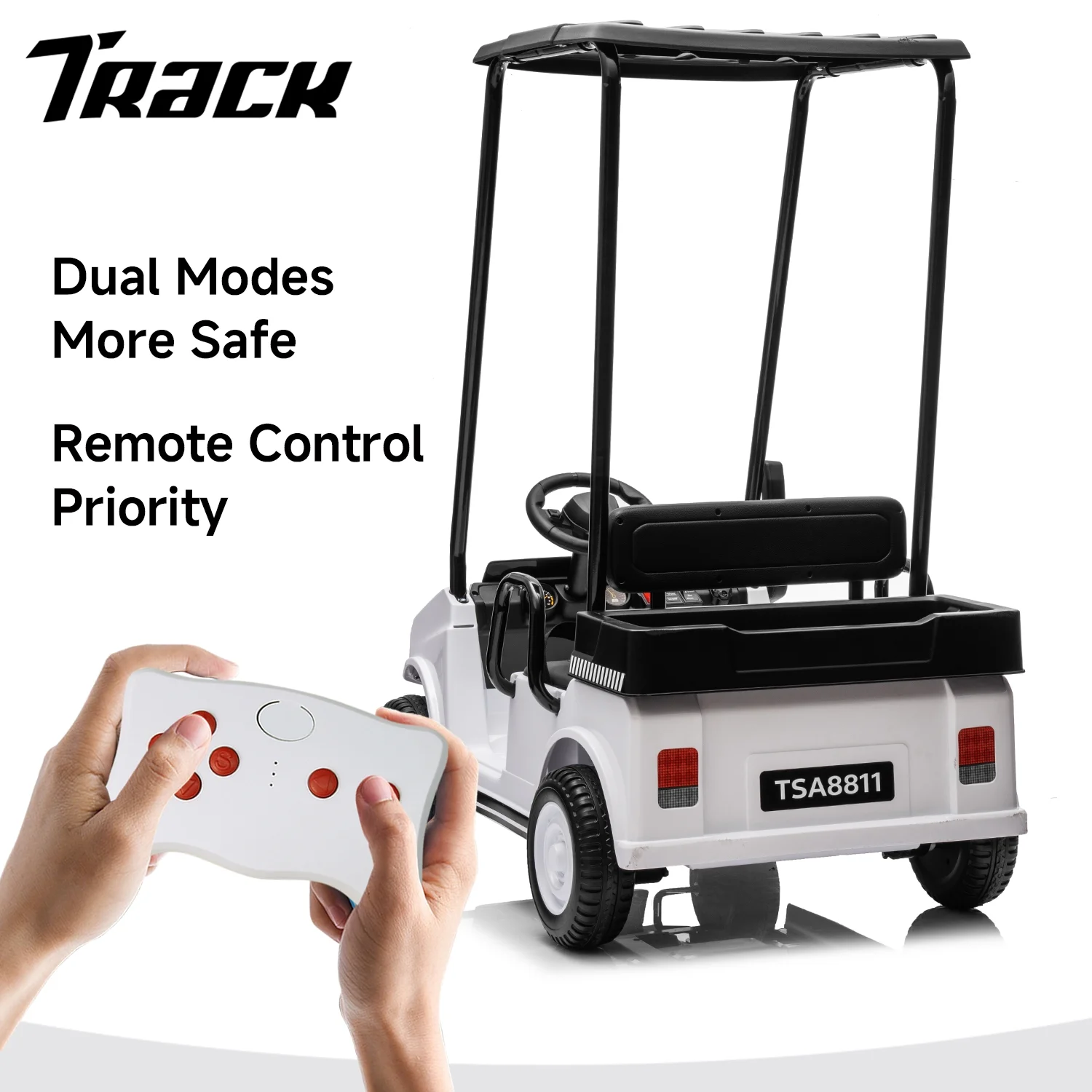 Track Seven 24V Ride on Car, Electric Golf Cart with Ceiling, Ride on Truck with Remote Control, Music, Rear Storage Box, Electric Car for Boys Girls Age 3+, 18.5