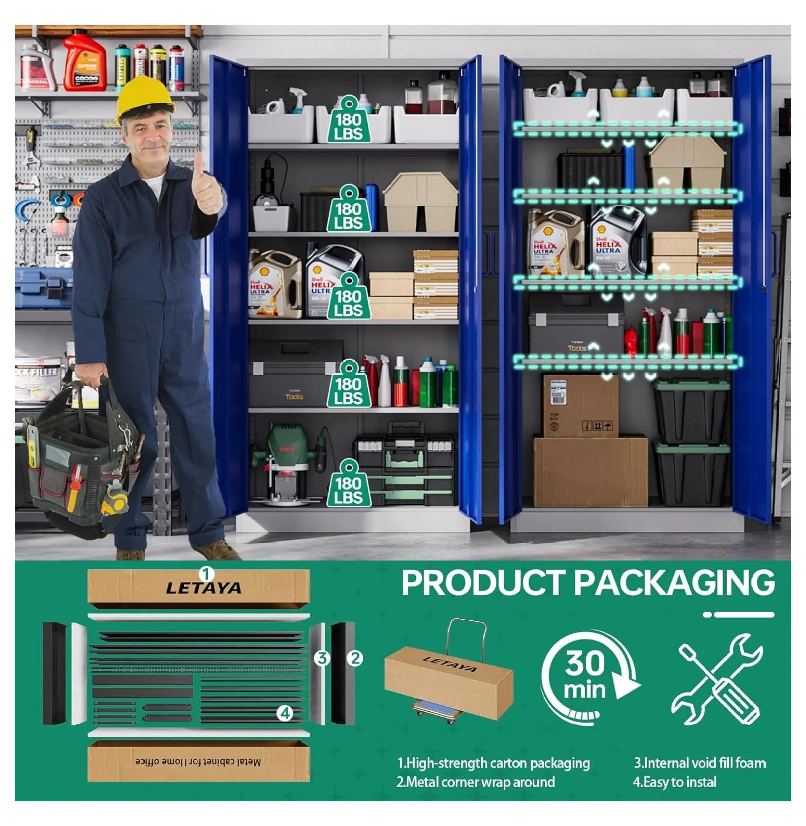 KriKac Metal Storage Cabinets with Lock Doors,Tall Locker Organizer Steel Garage Cabinets, 5 Adjustable Layers Shelves for Home, Office, Warehouse,Tool,Industrial(Black)