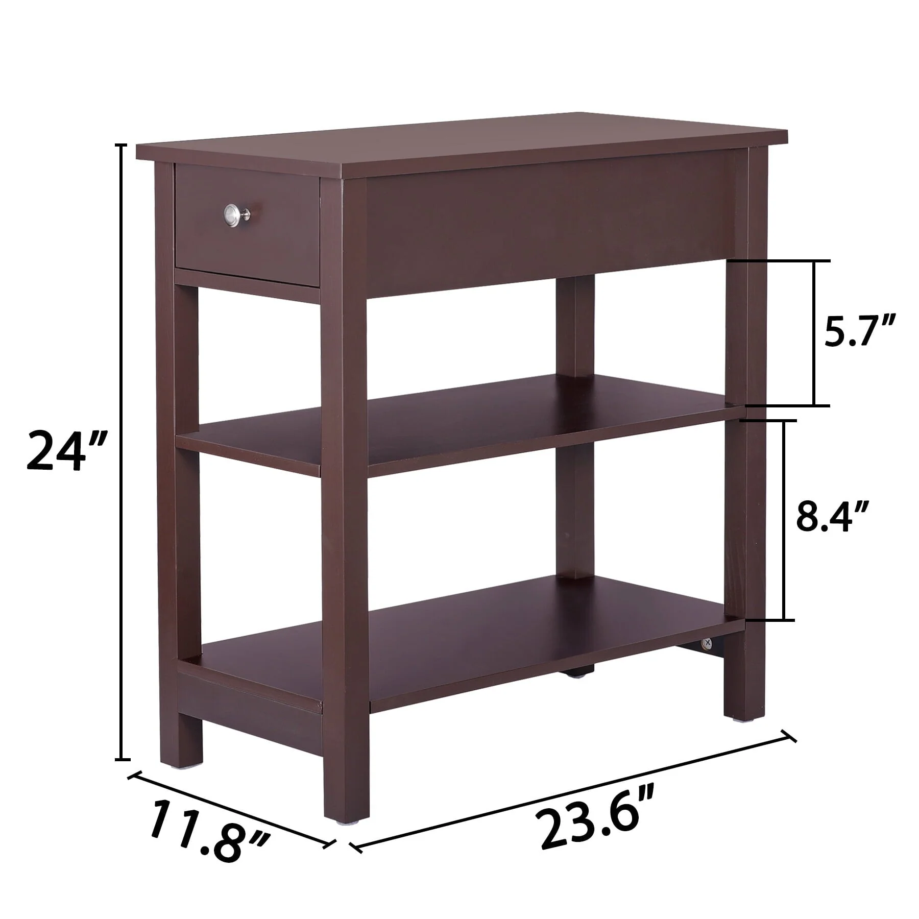 HomGarden 3 Tier Small End Table Modern Narrow Rectangle Sofa Side Table W/Drawer, Espresso