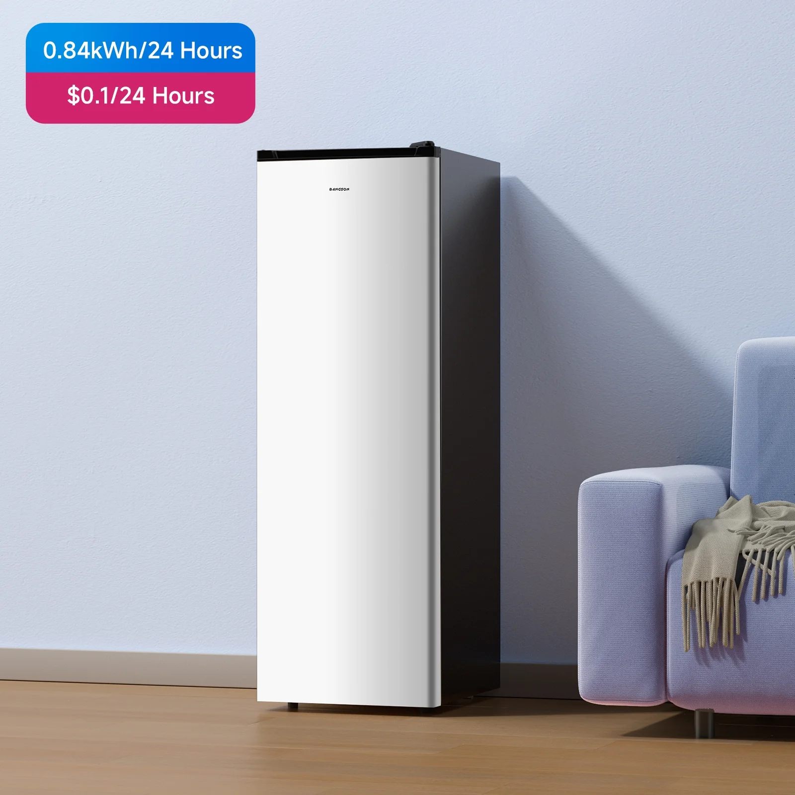 BANGSON Upright Freezer, 7.0 Cu.ft Freestanding Freezer, Convertible Upright Freezer/Refrigerator, Single Door for Kitchen, Office, Apartment, Silver