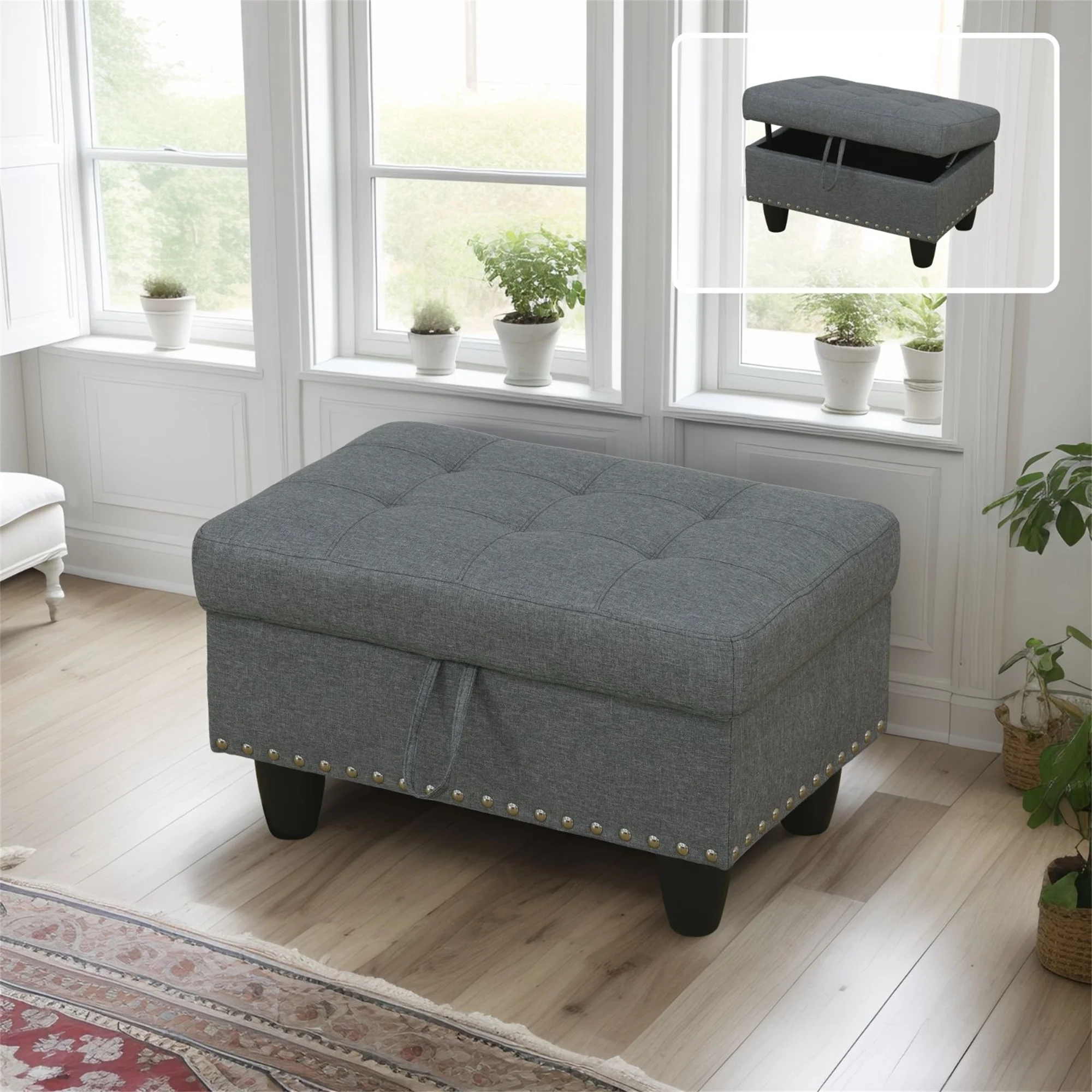 Aukfa 3 Piece Sectional Sofa, Living Room Couch with Storage Ottoman&Cup Holder, Linen, Left Hand, Black Gray