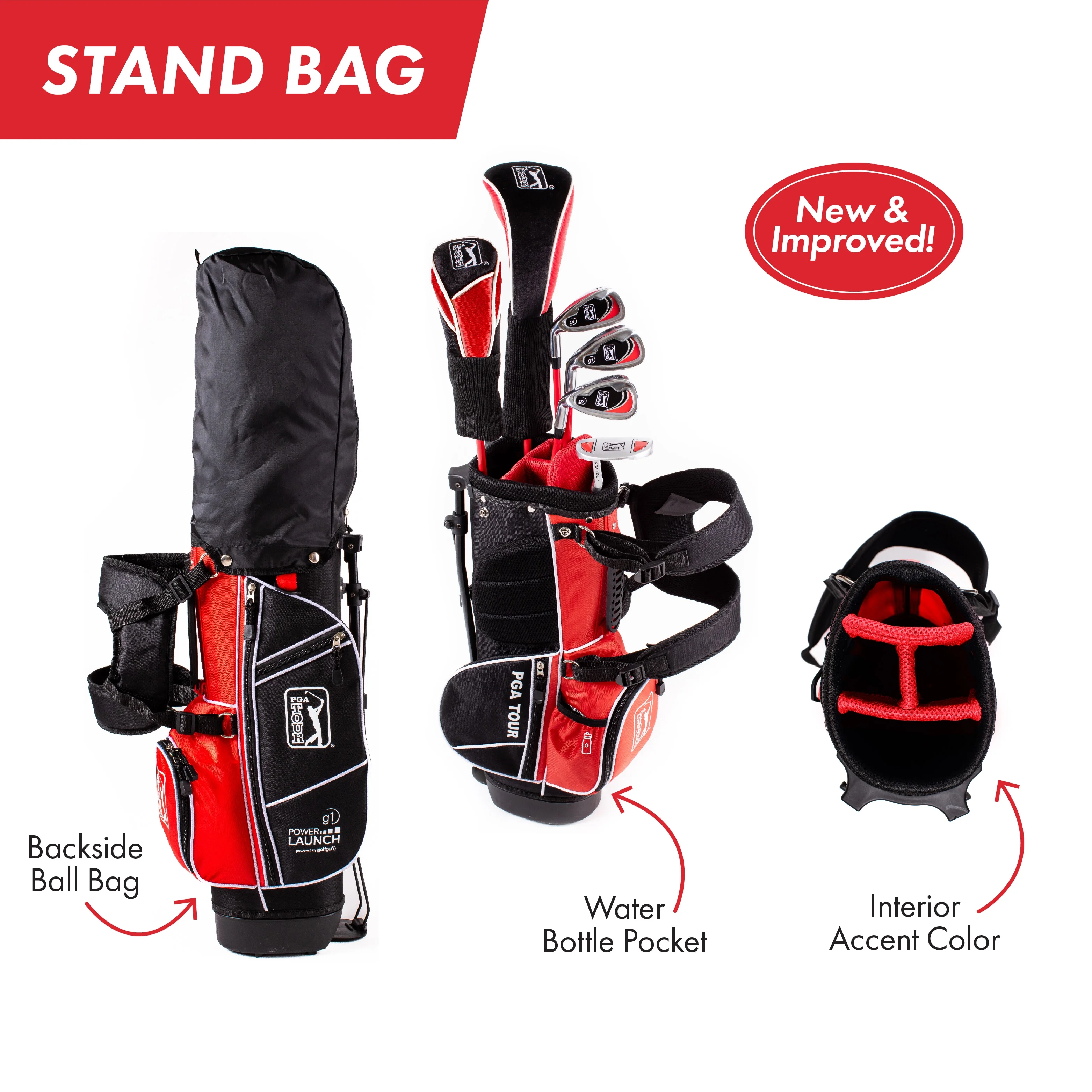PGA Tour Right-Handed 10 Piece Kids Golf Club Stand Bag Set; Player Height 4'8 - 5'2