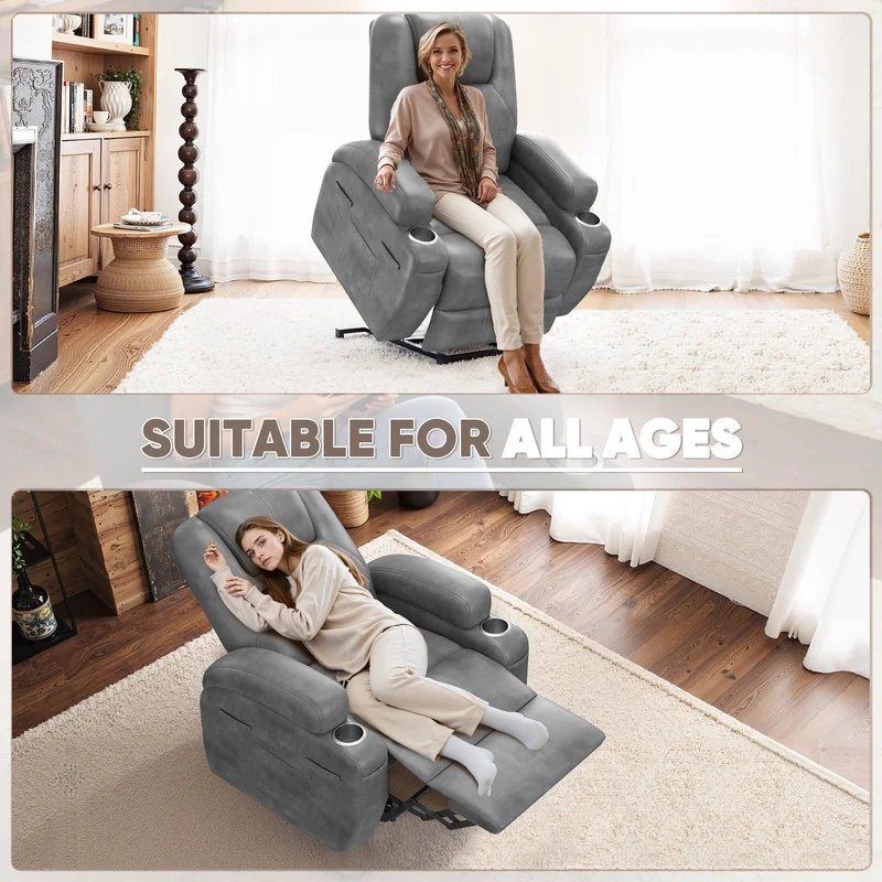 Lacoo power lift electric Massage recliner chair Oversized Single Sofa with Cup Holder for elderly,Black