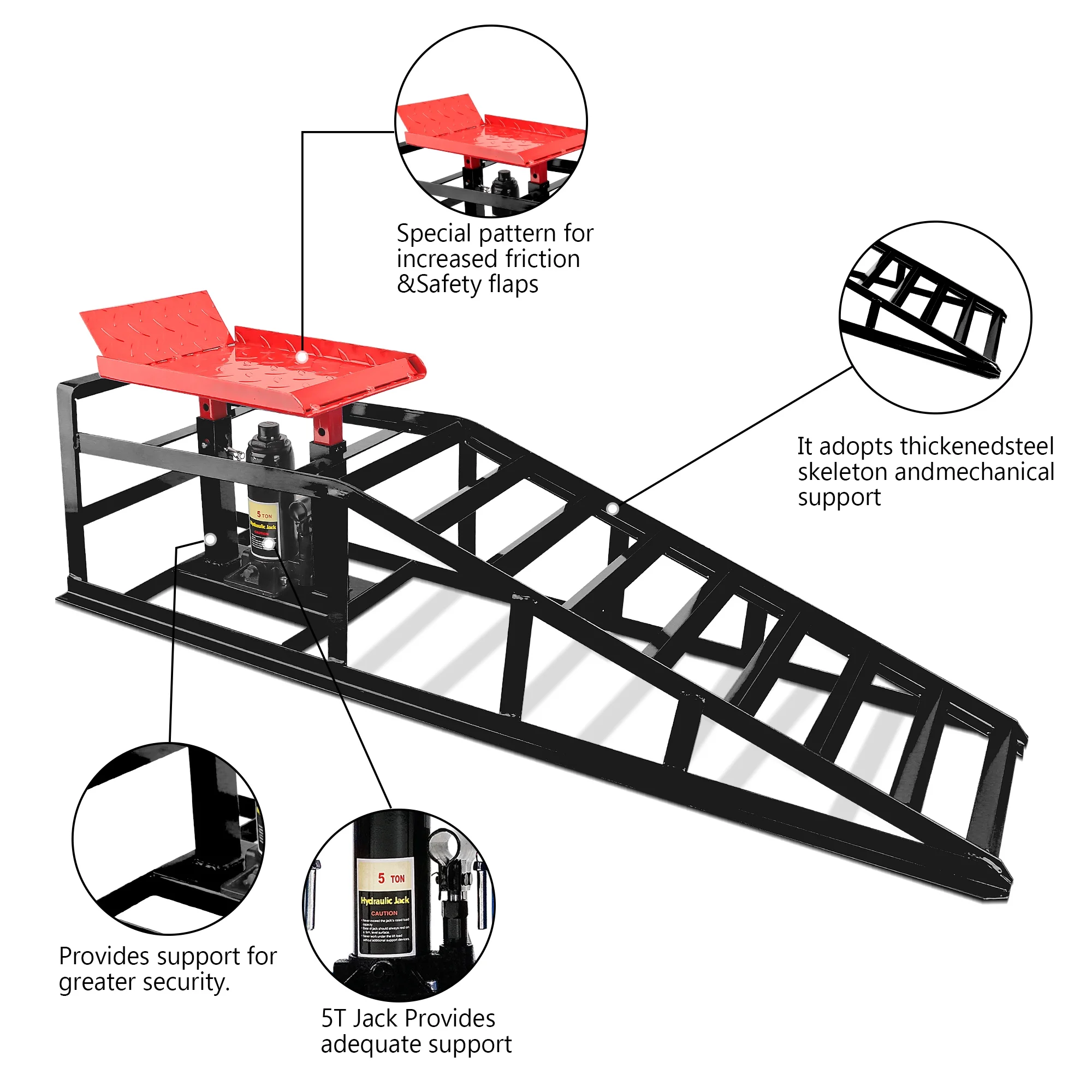 Lafati 2-Pack Hydraulic Car Ramps: Heavy-Duty Vehicle Ramps with 5T / 10000lbs Jack Load Capacity, Portable Design for Effortless Oil Changes and Car Lifts