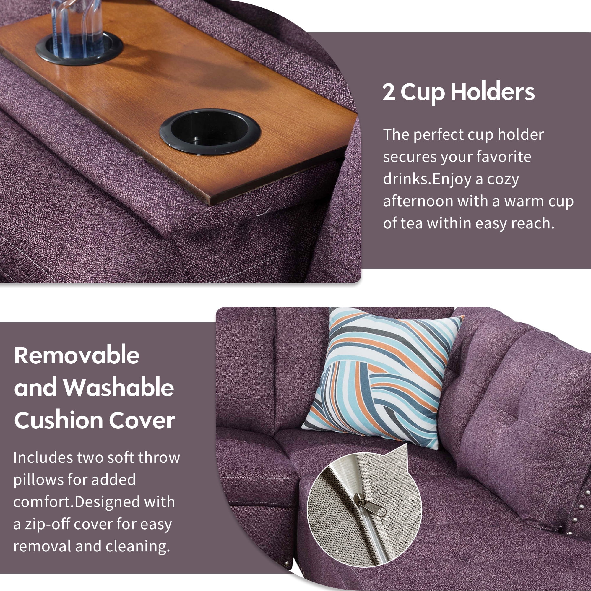 Aukfa 3 Piece Sectional Sofa, Living Room Couch with Storage Ottoman&Cup Holder, Linen, Left Hand, Black Gray