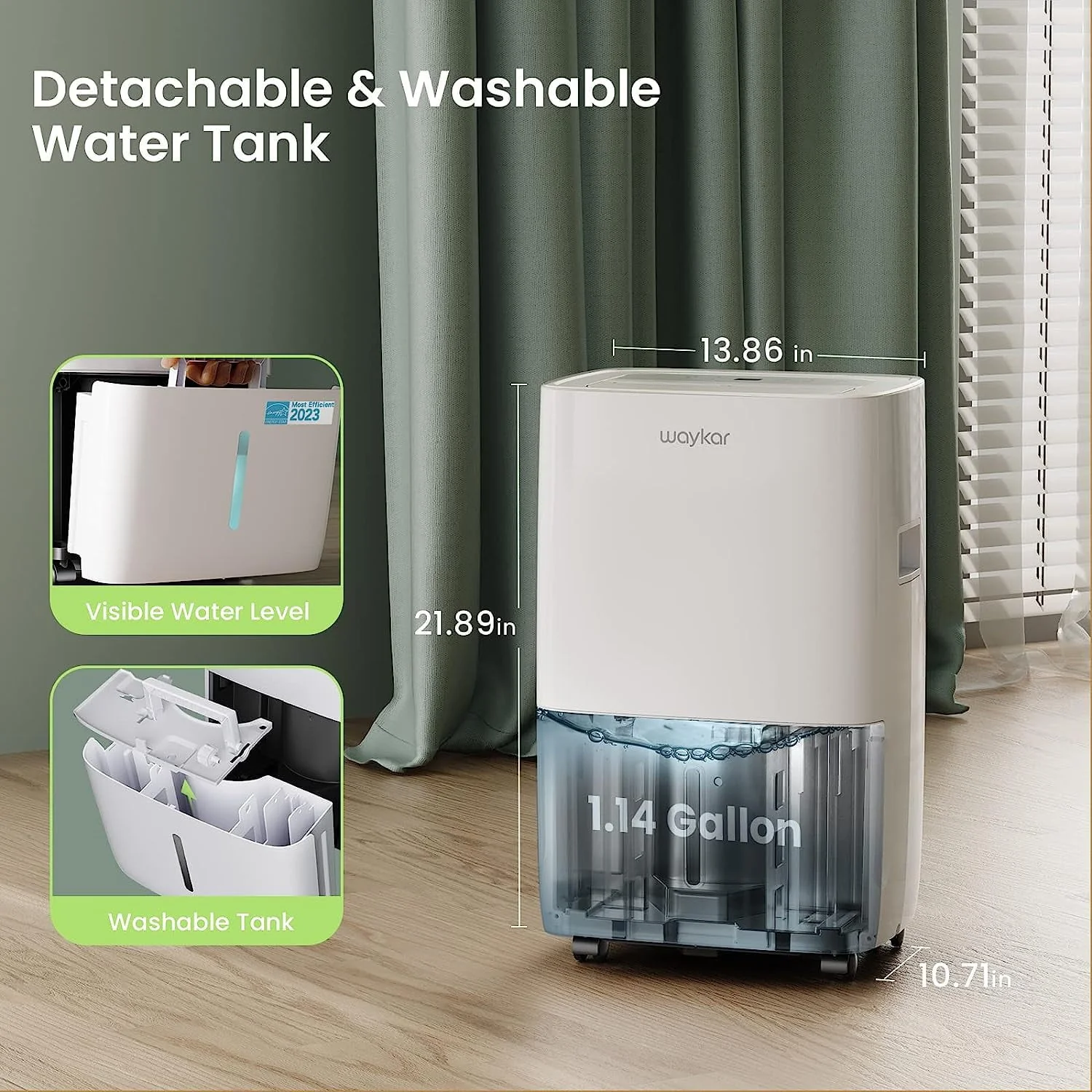 Waykar 80 Pints Dehumidifier, Energy Star Dehumidifier for Basements and Home, Dehumidifiers with Drain Hose, 1.14 Gallons Water Tank, Spaces up to 5,000 Sq. Ft