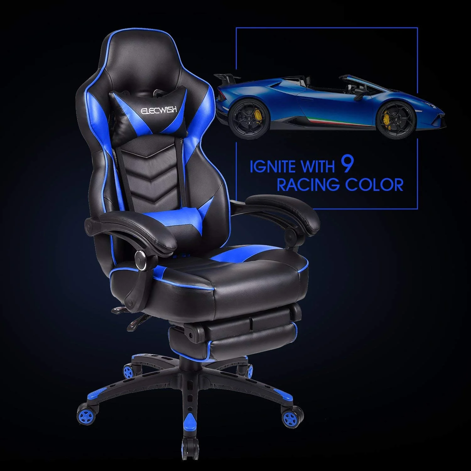 Elecwish Adjustable & Ergonomic Swivel Gaming Chair, White