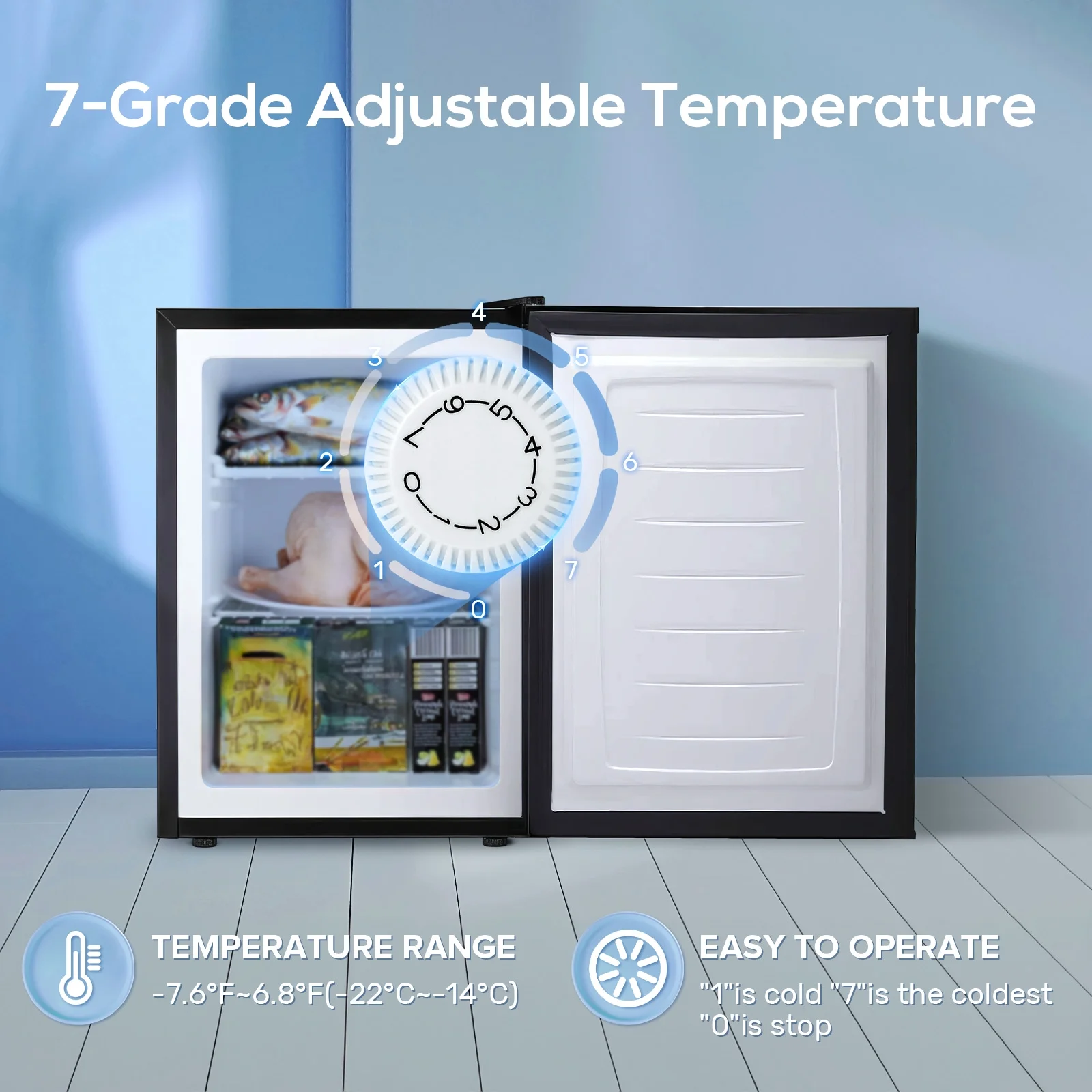 Auseo Mini Freezer Countertop, Energy Saving 2.6 Cu.ft, Single Door Compact Upright Freezer with Reversible Door for Home/Office/Kitchen-White