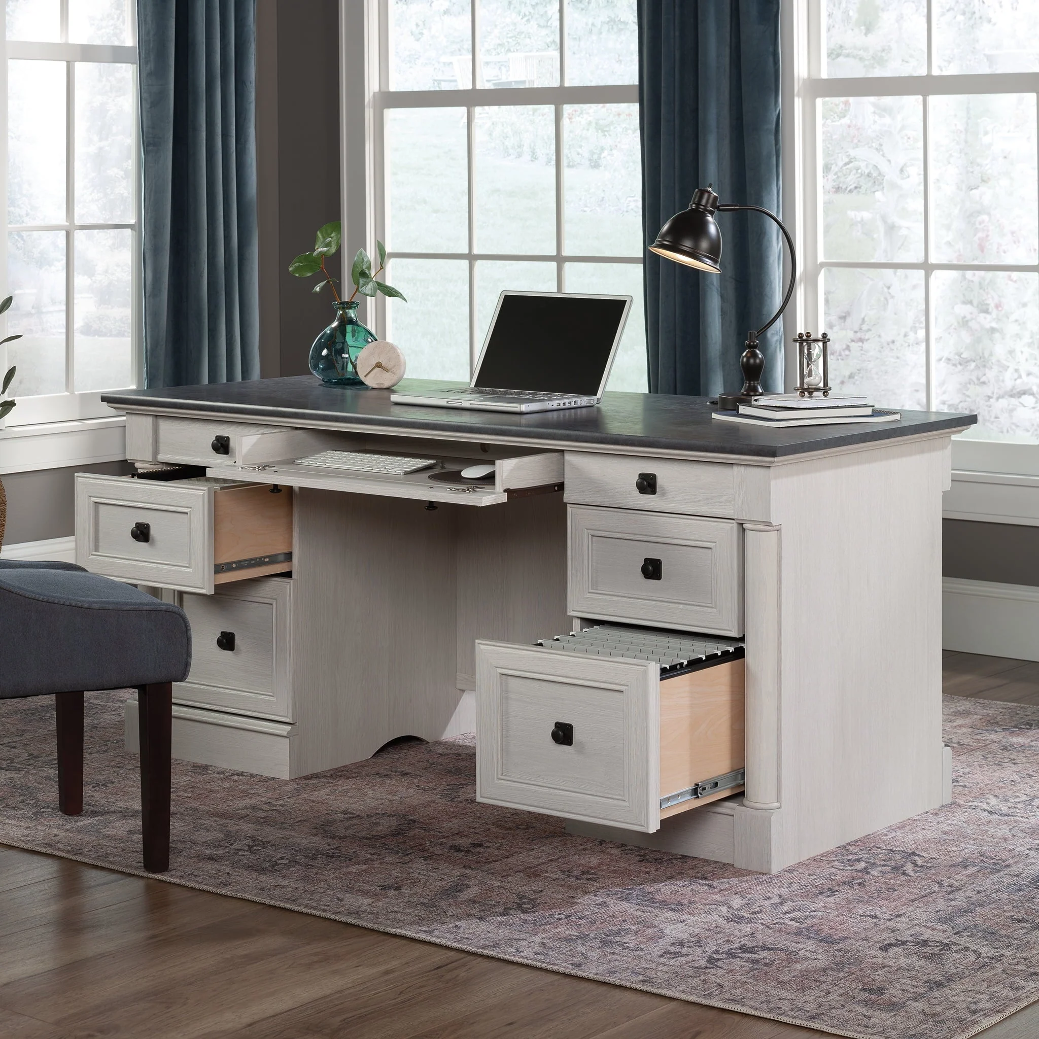 Sauder Palladia Executive Home Office Desk, Glacier Oak Finish