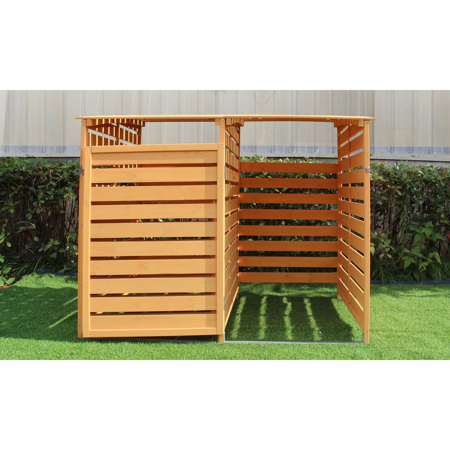 Hanover Outdoor 4.9 ft. x 4 ft. Wooden Trash Bin and Recyclables Storage Shed - HANWS0103-NAT