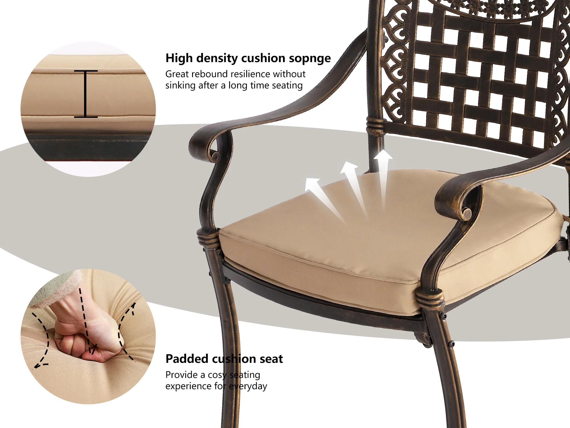 7-Piece Outdoor Furniture Dining Set, Cast Aluminum Patio Conversation Set with Table, 6 Chairs and Khaki Cushions