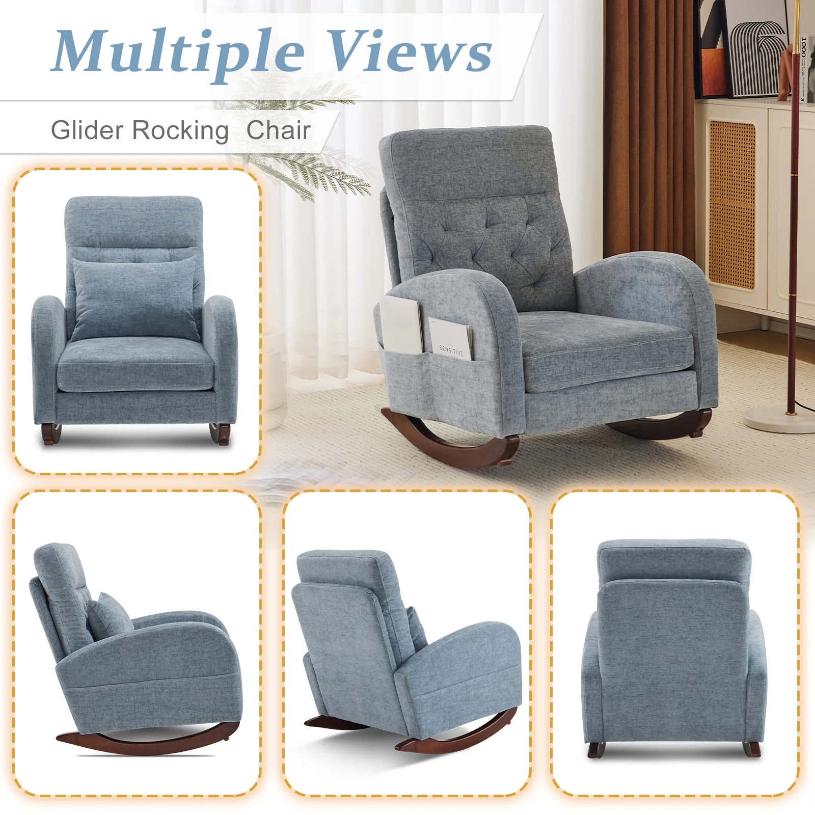 Ktaxon Rocking Accent Chair Glider Reading Chair Comfy Teddy Velvet Upholstered Single Sofa Rocker for Living Room, Nursery, Bedroom Beige