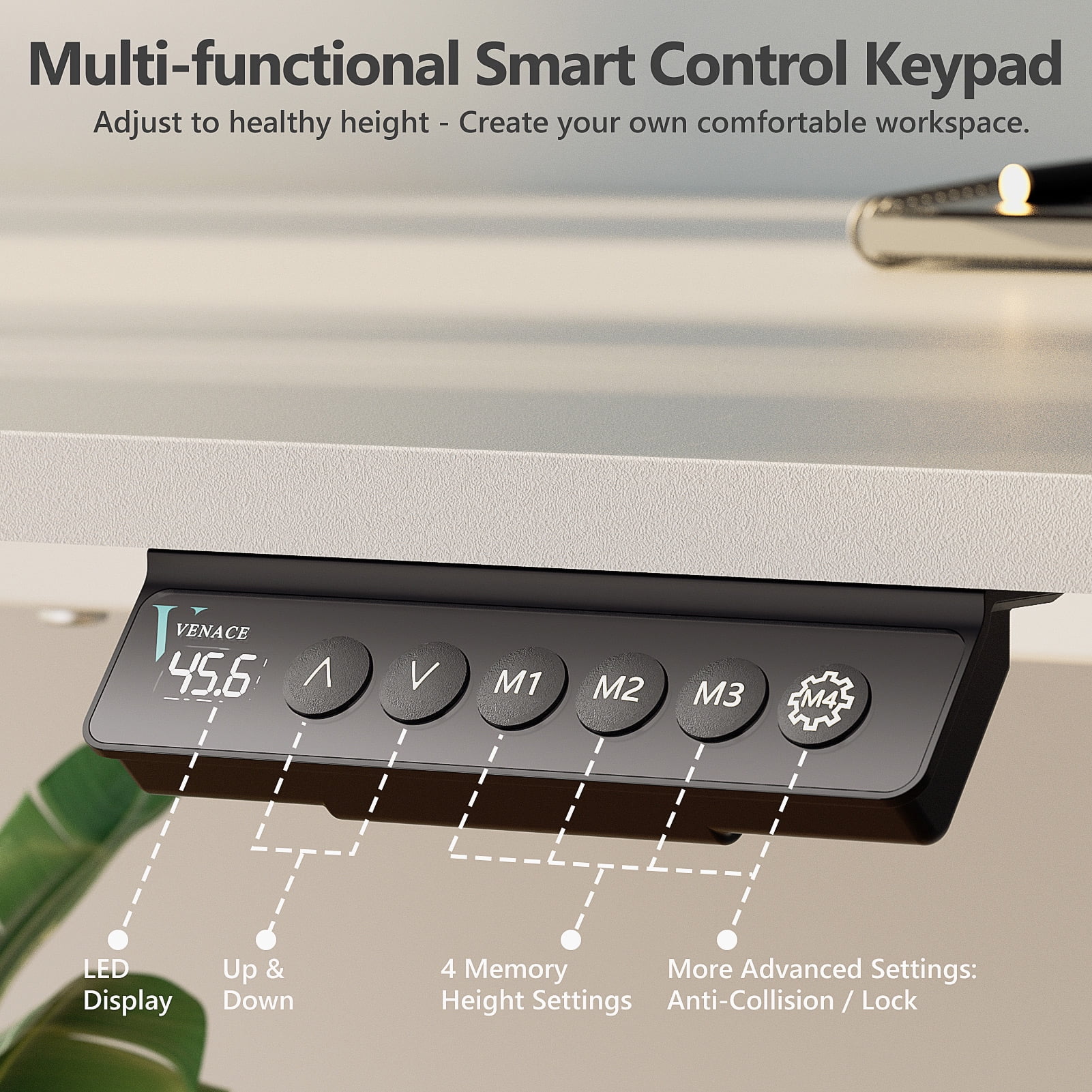 VVENACE Electric Standing Desk Height Adjustable Desk 48 inch 4 Memory Height Ergonomic Sit Stand up Desk for Home Office, White, 2 Split Boards