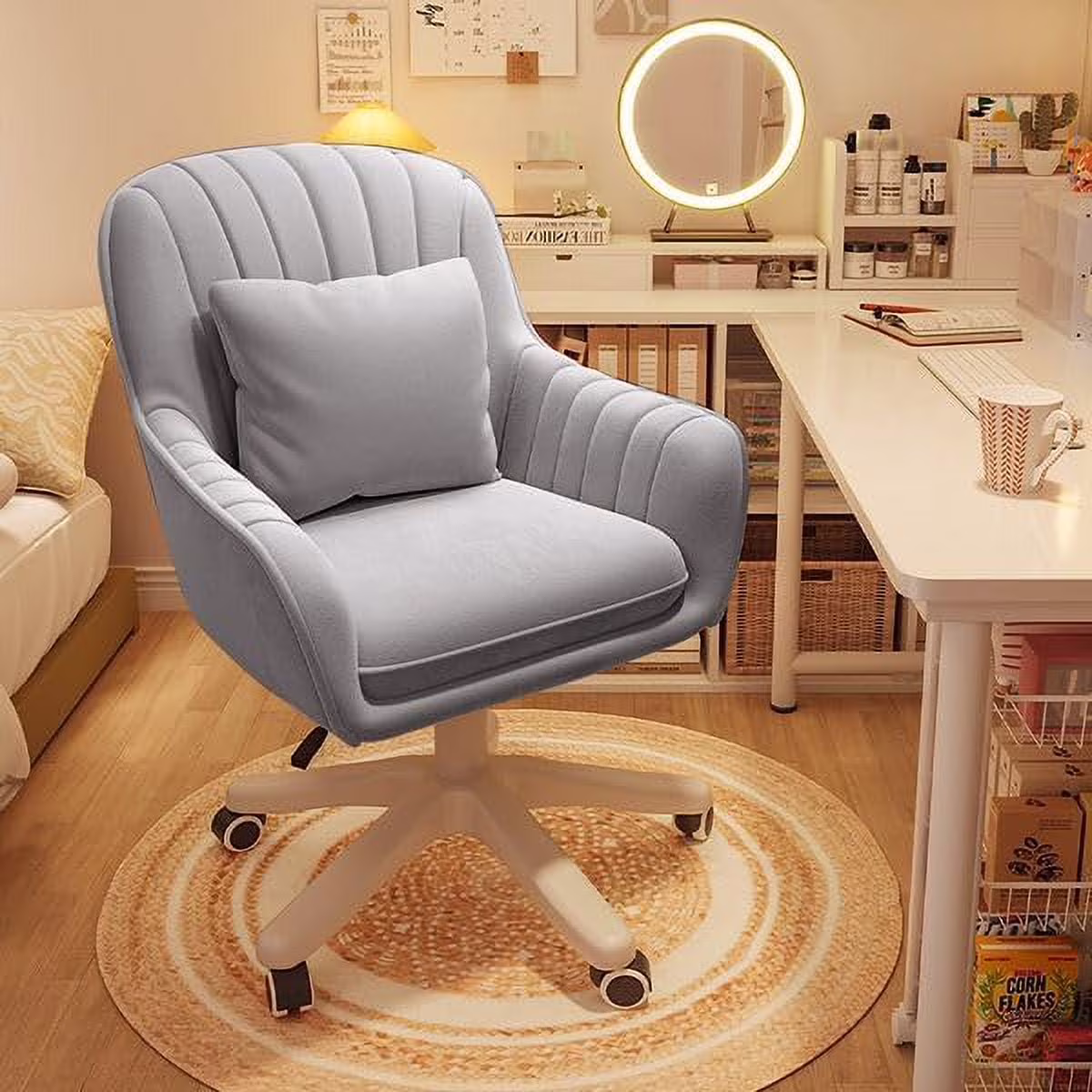 Home Office Chair Computer Chair with Mid-Back Upholstered Modern Tufted Computer Task Chair Swivel Height Adjustable Velvet Accent Chair.��White��