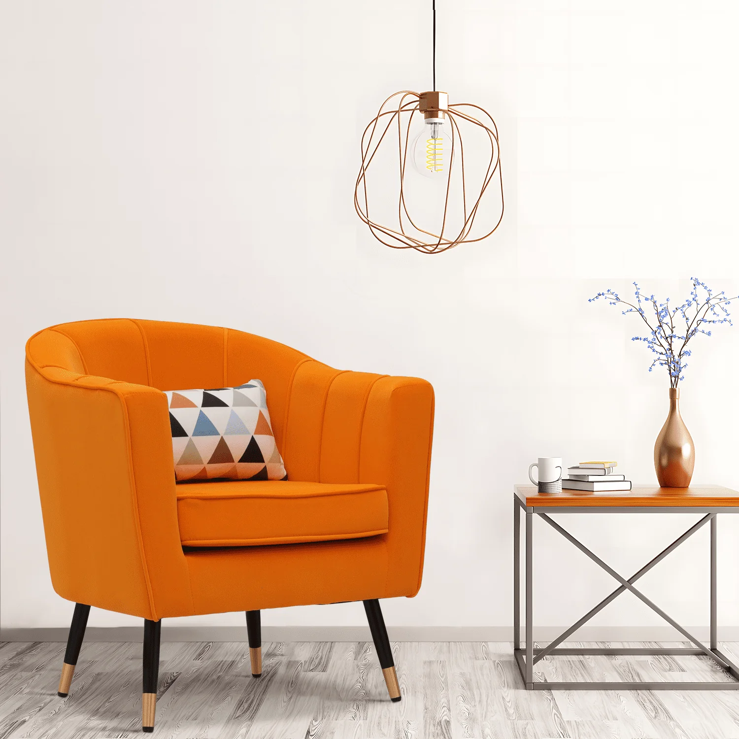 Magshion Accent Chair Upholstered Living Room Chair Comfy Reading Chair Modern Single Sofa with Cushion Lounge Arm Chair for Living Room Bedroom, Orange