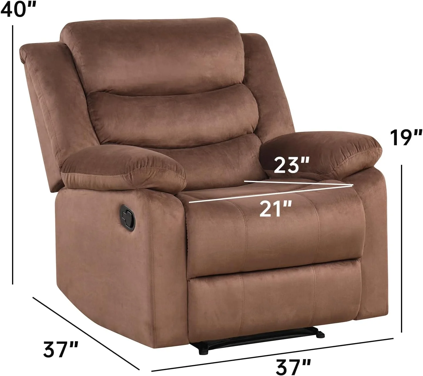 Bonzy Home Recliner Chairs for Living Room Overstuffed Breathable Fabric Reclining Chair Manual Sofa Brown
