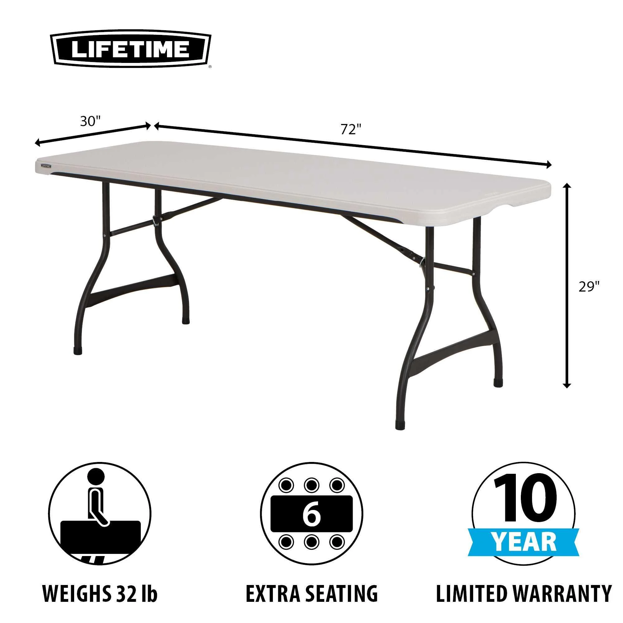 Lifetime 6 Foot Rectangle Folding Table, Indoor/Outdoor Commercial Grade, Black (280350)