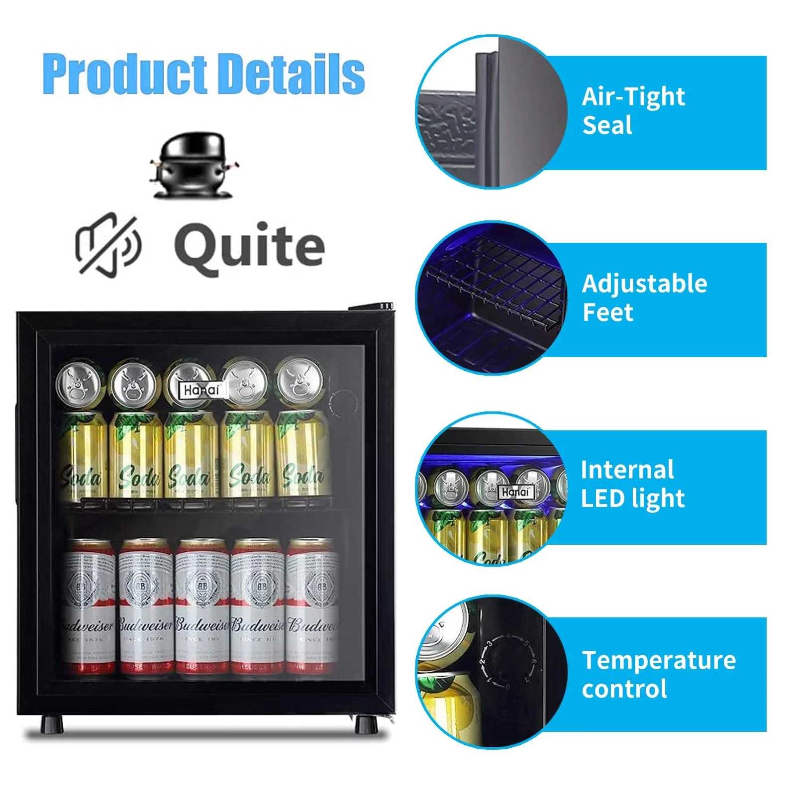 62-Can Beverage Cooler and Refrigerator, Small Mini Fridge for Home, Office or Bar with Glass Door and Adjustable Removable Shelves��Perfect for Soda Beer or Wine, Stainless Steel, 1.6 Cu.Ft.