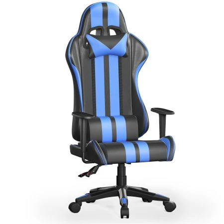 Bigzzia Gaming Chair Pu Leather Office Chair with Ergonomic Lumbar Pillow, Reclining Racing Game Chair Backrest and Seat Height Adjustable Swivel Recliner,Esports Chair with Headrest
