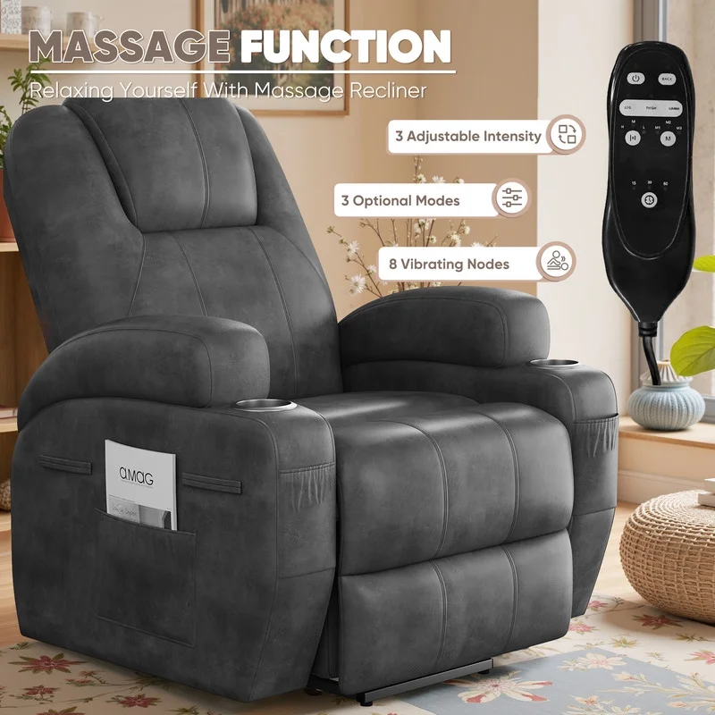 Lacoo power lift electric Massage recliner chair Oversized Single Sofa with Cup Holder for elderly,Black