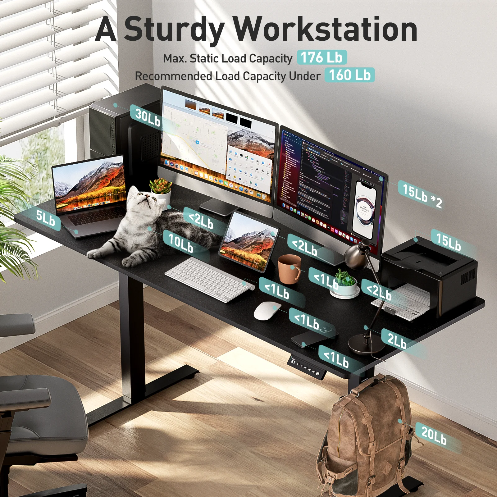 VVENACE Electric Standing Desk Height Adjustable Desk 48 inch 4 Memory Height Ergonomic Sit Stand up Desk for Home Office, White, 2 Split Boards