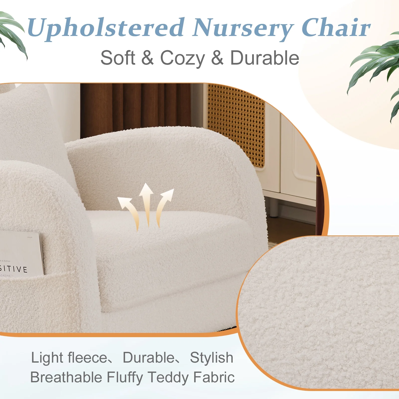 Ktaxon Rocking Accent Chair Glider Reading Chair Comfy Teddy Velvet Upholstered Single Sofa Rocker for Living Room, Nursery, Bedroom Beige