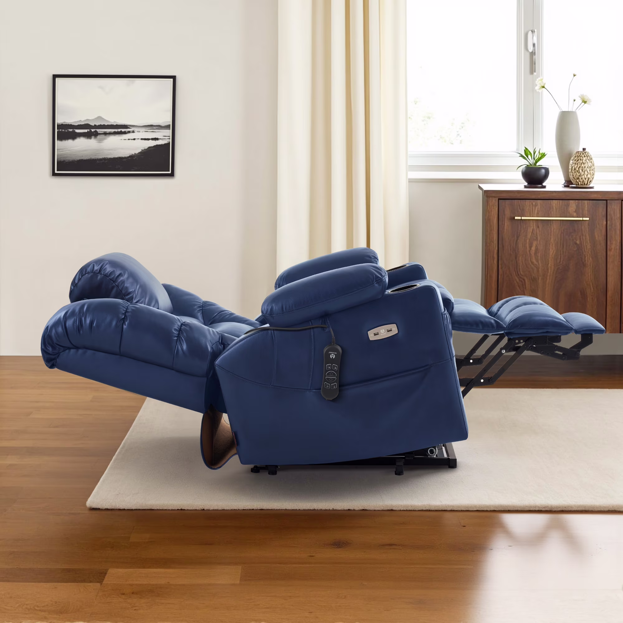 MCombo Triple Motor Power Lift Recliner for Elderly, Sleep Recliner Sofa with Adjustable Headrest, Faux Leather, Dark Brown