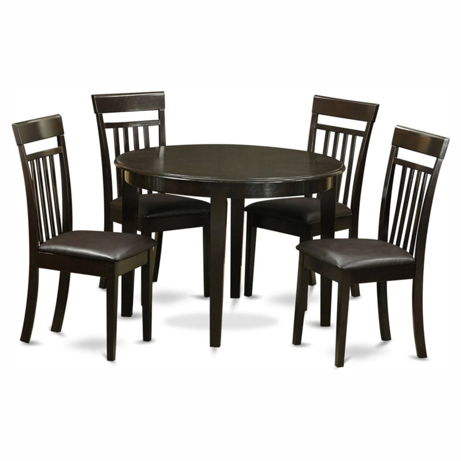 East West Furniture Boston 5 Piece Round Dining Table Set with Capris Faux Leather Seat Chairs