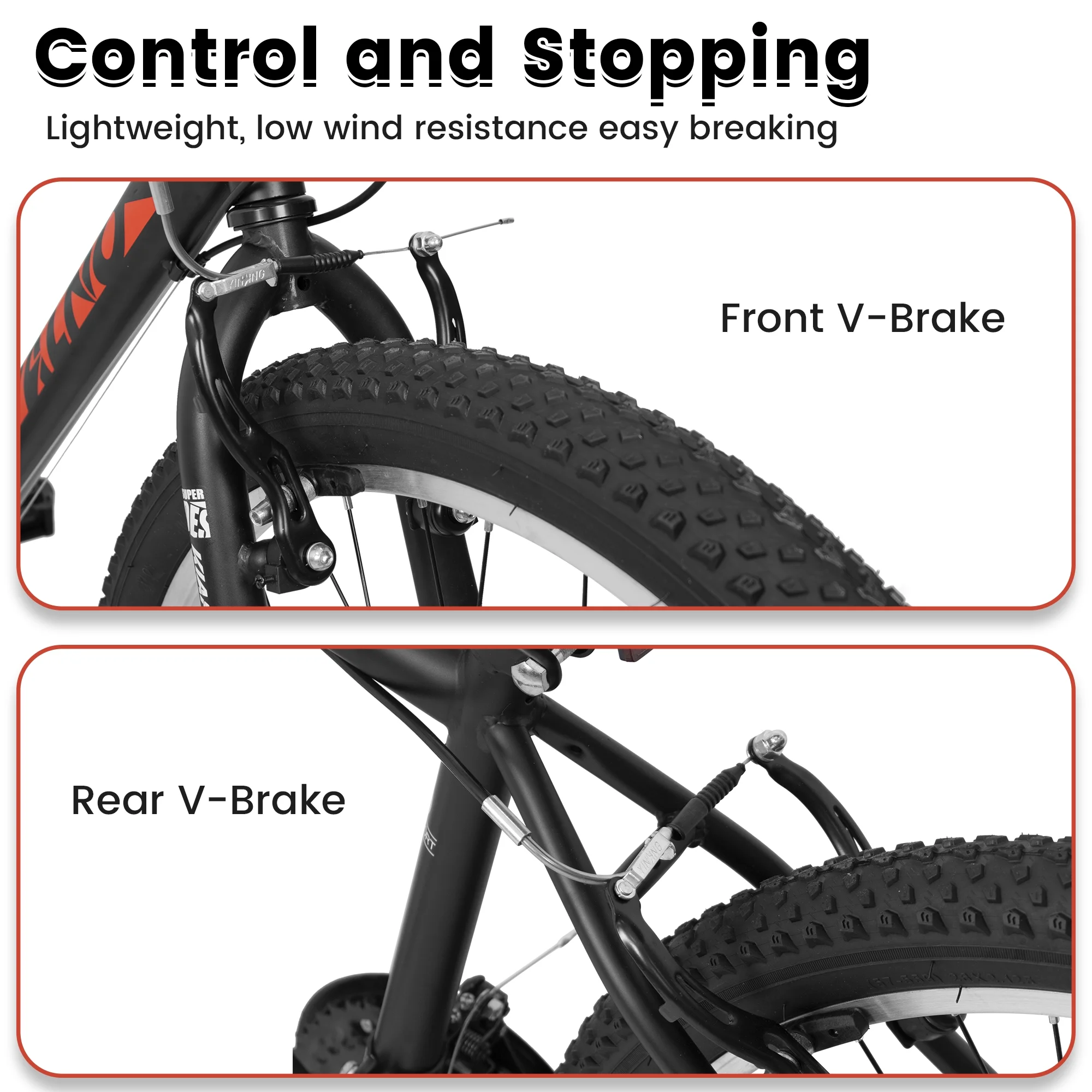 24 Inch Mountain Bike for 10+ Years Old, 21 Speeds Commuter Bike with V Brake and Steel Frame, Rigid Suspension MTB Bicycle for City Trail Beach Snow, Black-Red