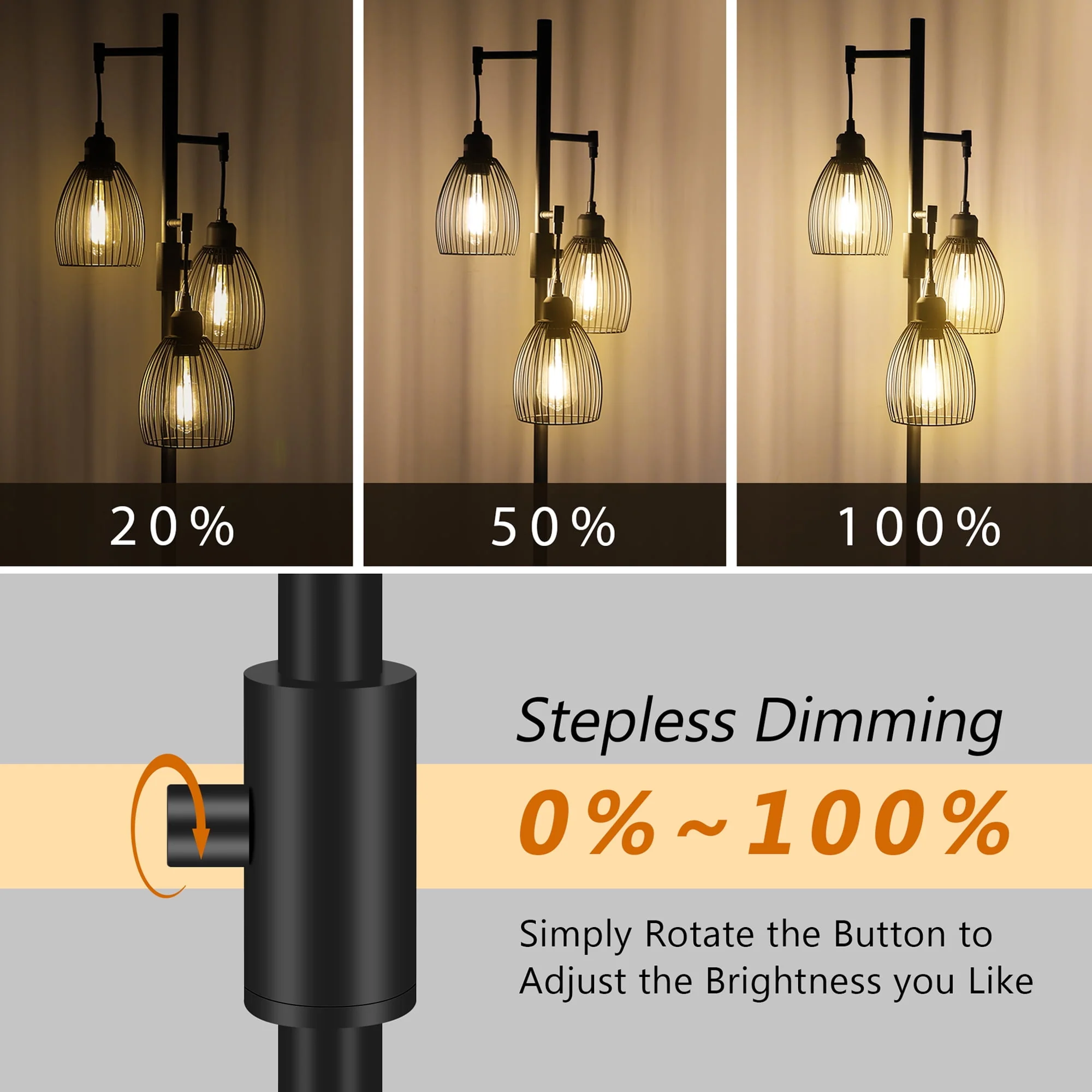 PAZZO 69 inch Three Head LED Metal Industrial Floor Lamp, Bright & Durable, with 3 Stepless Dimmable Bulb Included, Black