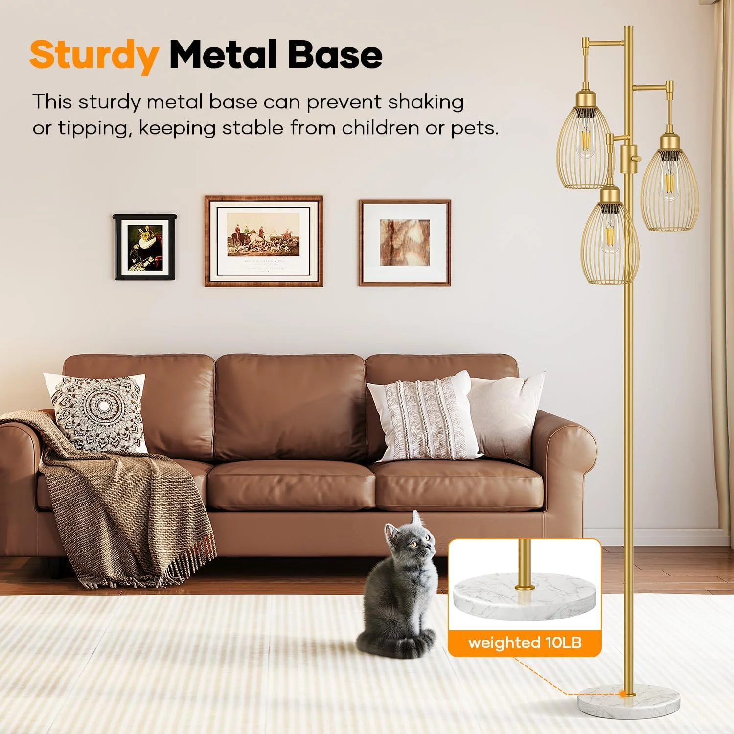 Dimmable Floor Lamp, 3 x 800LM LED Edison Bulbs Included, Farmhouse Industrial Floor Lamp Standing Tree Lamp with Elegant Teardrop Cage Tall Lamps for Living Room Bedroom Office Dining Room