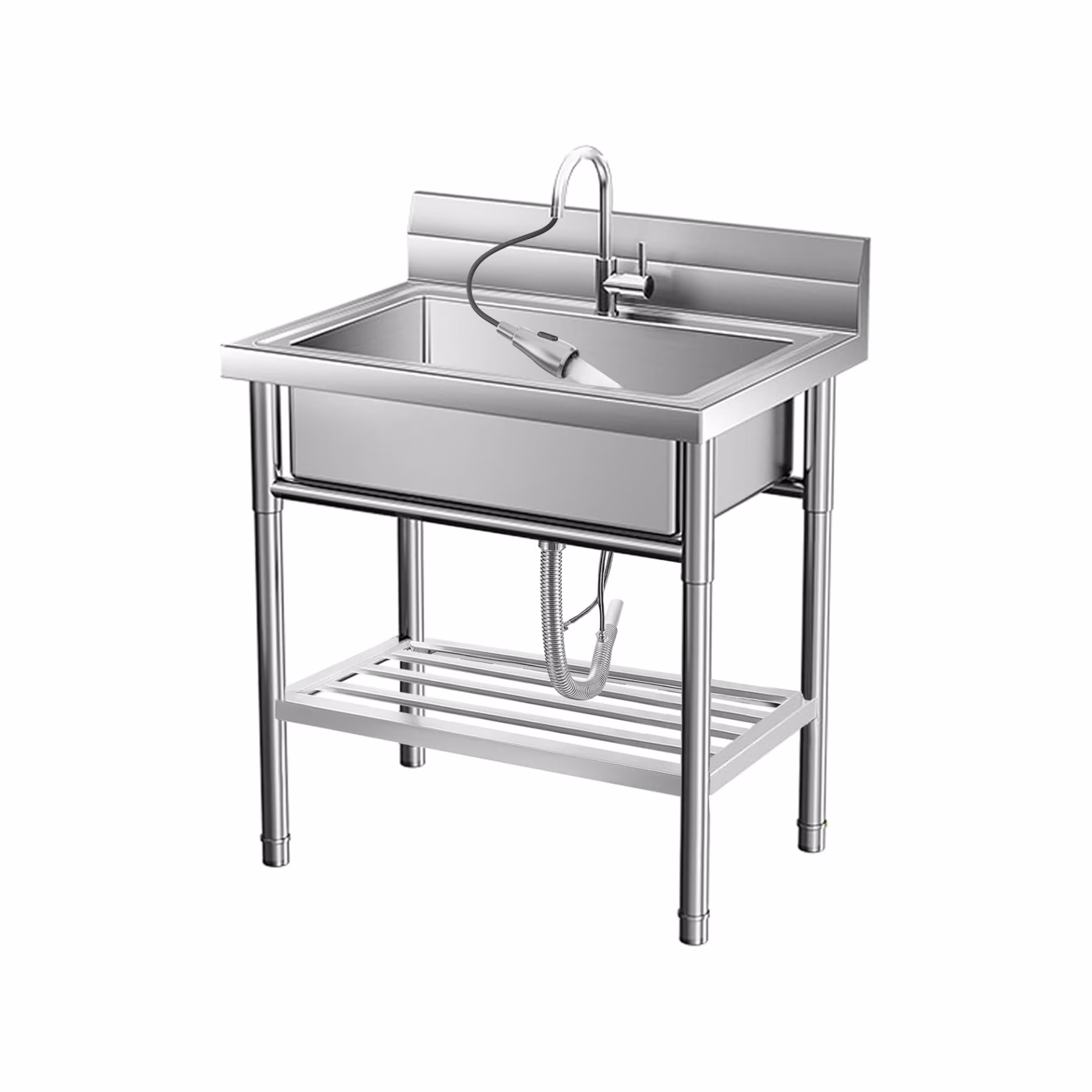 Free Standing Stainless-Steel Sink，Outdoor Kitchen Commercial Utility Sink Single Bowl Kitchen Sink,Portable Laundry Sink With Hot and Cold Water for Restaurant Indoor&Outdoor 20 * 20 * 31.5inch