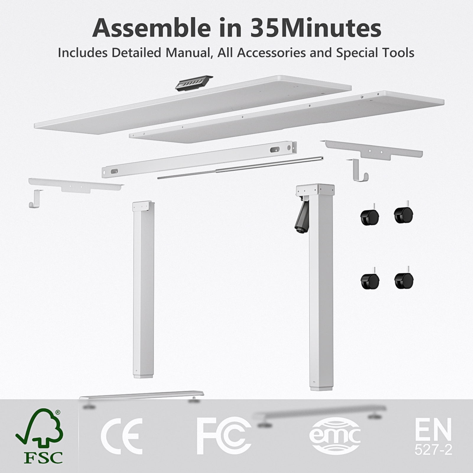 VVENACE Electric Standing Desk Height Adjustable Desk 48 inch 4 Memory Height Ergonomic Sit Stand up Desk for Home Office, White, 2 Split Boards