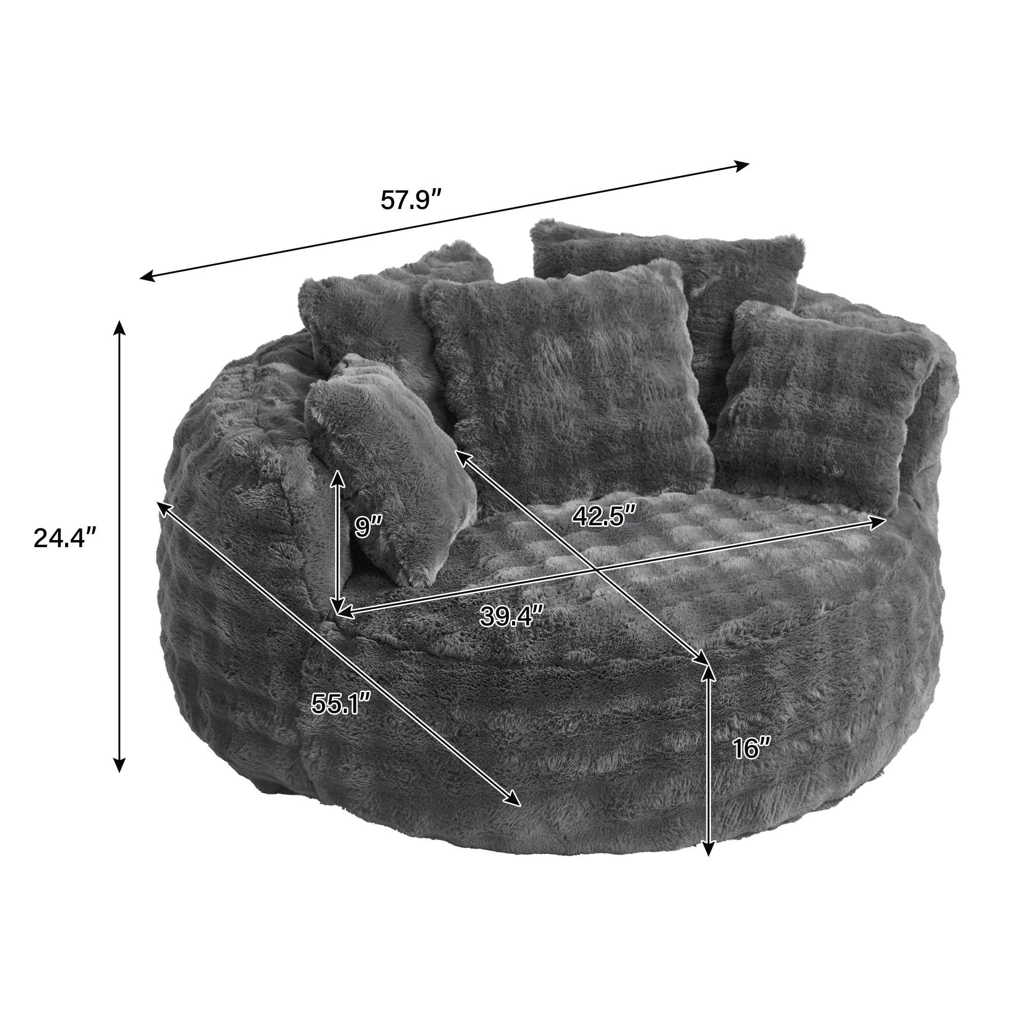 Wiilayok 58'' Oversized Chaise Lounge Chair Indoor,Thickened Backrest Sleeper Sofa Couch with Soft Pillows for Living Room, Gray