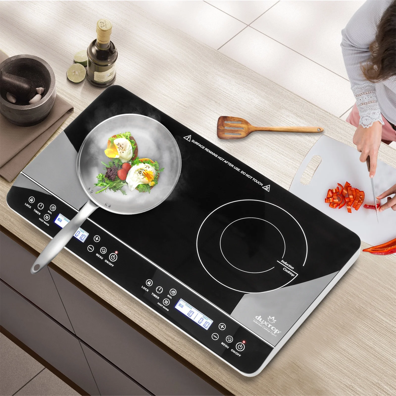 Duxtop LCD Portable Double Induction Cooktop, 1800W Electric Countertop Burner, 9620LS/BT-350DZ