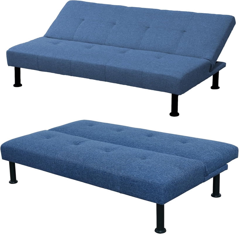 Couches for Living Room Upholstered Convertible Folding Futon Sofa Bed Modern Small Faux Leather Sleeper Sofa Love Seat for Bedroom, Apartment, Black