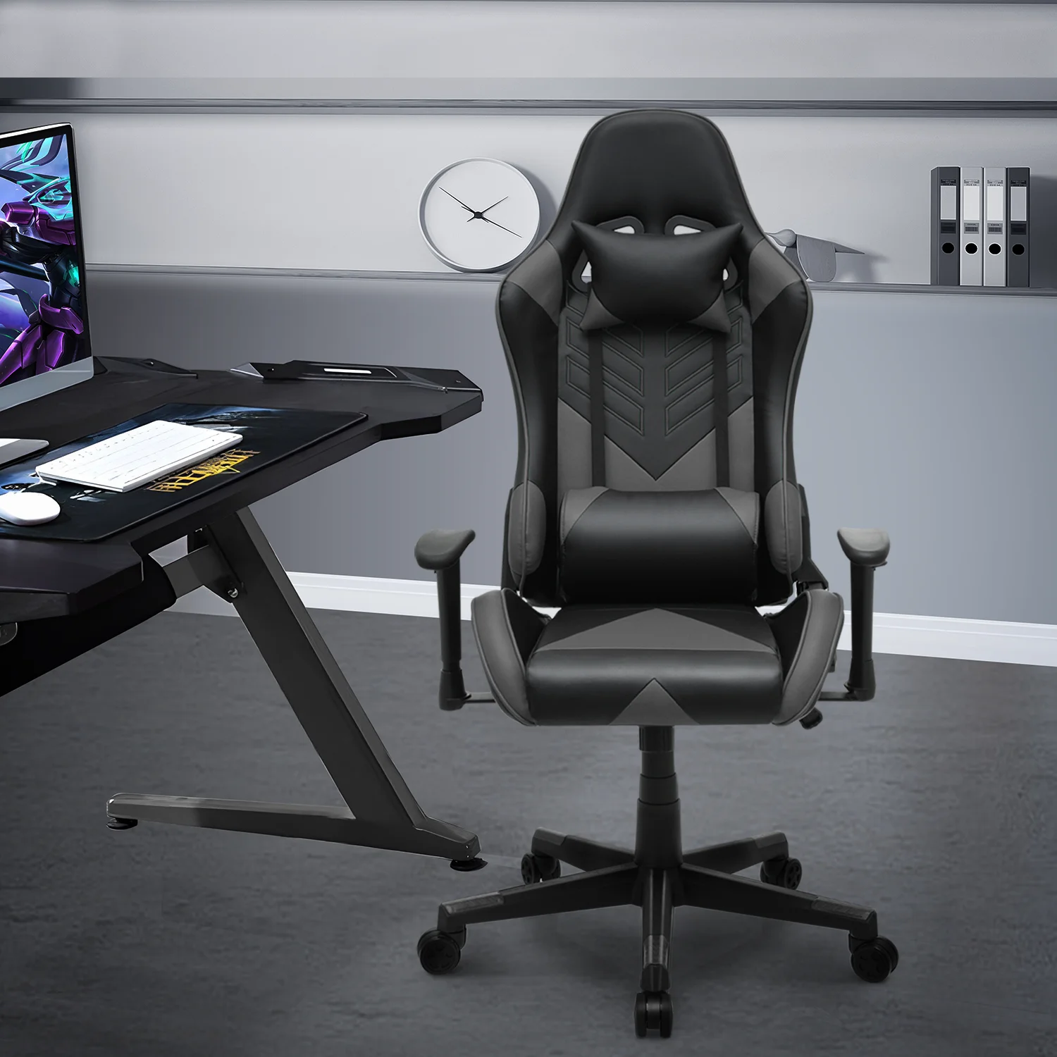 Magshion Ergonomic Gaming Chair, Comfortable Gaming Chair, Computer Chair Leather Desk Chair Adjustable Swivel Gaming Office Chair, Blue