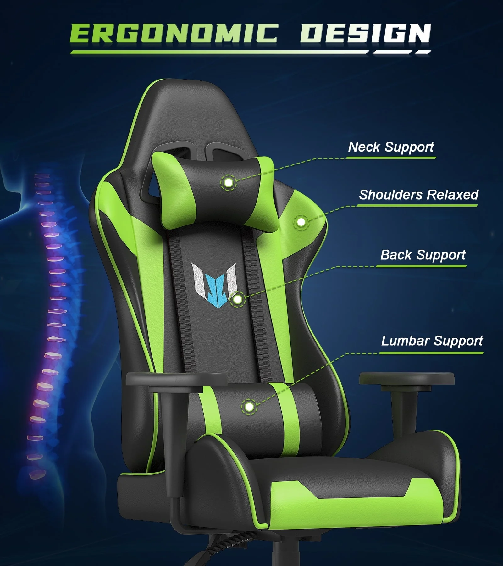 Bigzzia Gaming Chair Pu Leather Office Chair with Ergonomic Lumbar Pillow, Reclining Racing Game Chair Backrest and Seat Height Adjustable Swivel Recliner,Esports Chair with Headrest