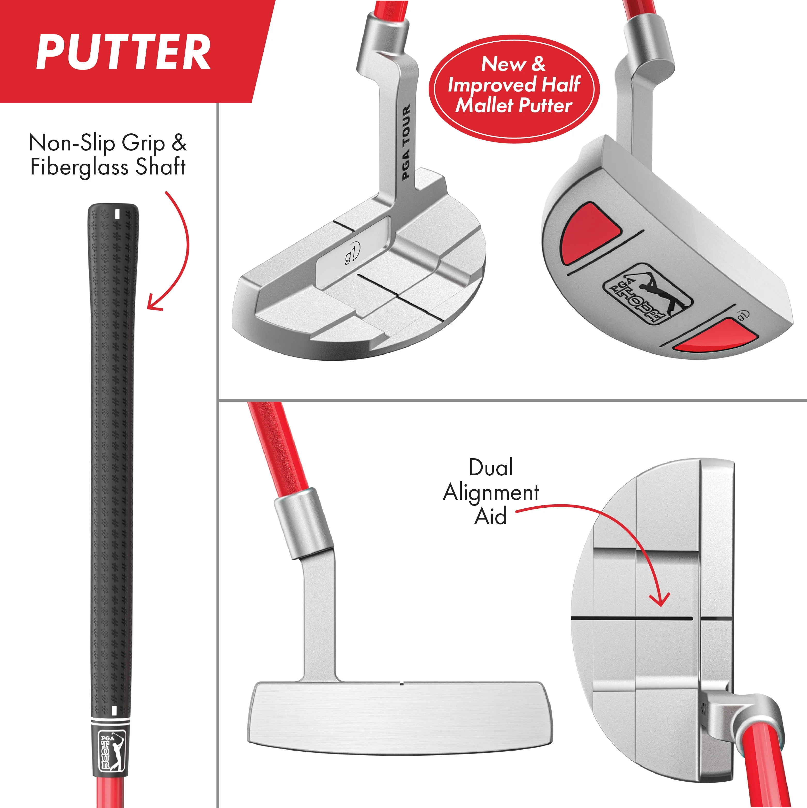 PGA Tour Right-Handed 10 Piece Kids Golf Club Stand Bag Set; Player Height 4'8 - 5'2