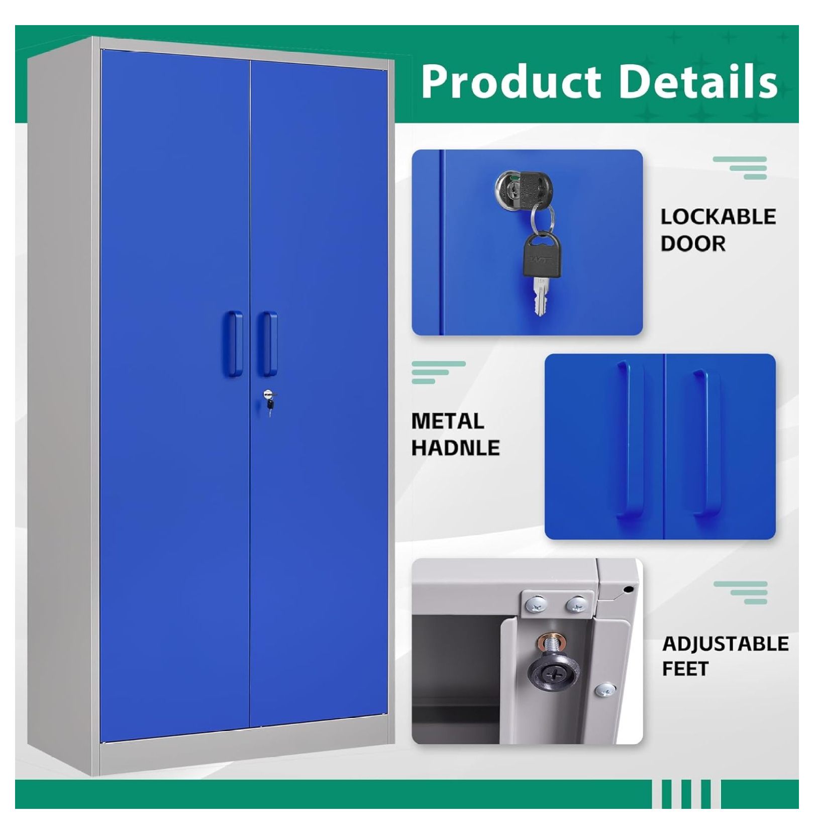 KriKac Metal Storage Cabinets with Lock Doors,Tall Locker Organizer Steel Garage Cabinets, 5 Adjustable Layers Shelves for Home, Office, Warehouse,Tool,Industrial(Black)