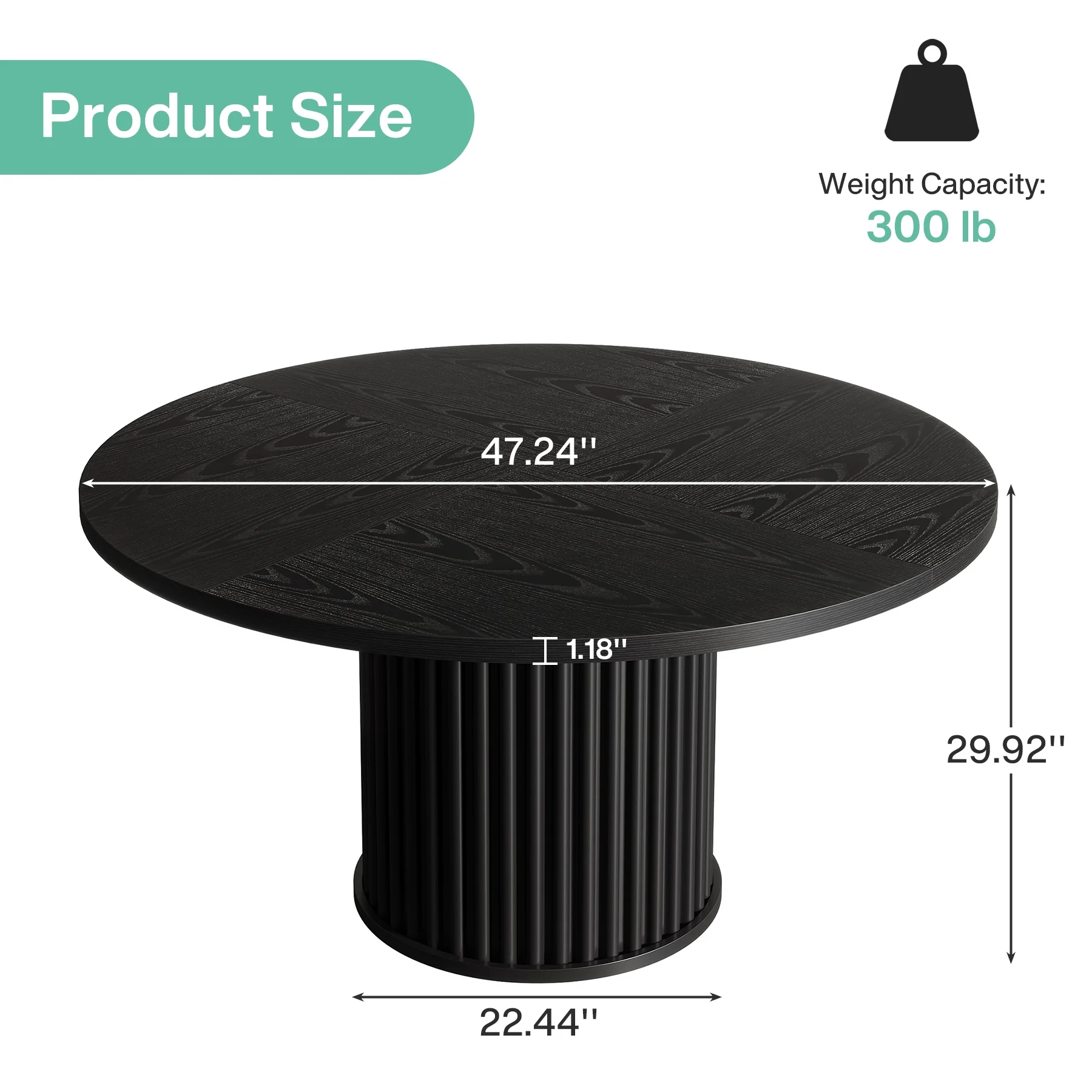 Tribesigns Black Round Dining Table for 4-6 People, 47.24-Inch Circle Wood Kitchen Table with Sturdy Fluted Metal Base, Modern Dining Room Furniture